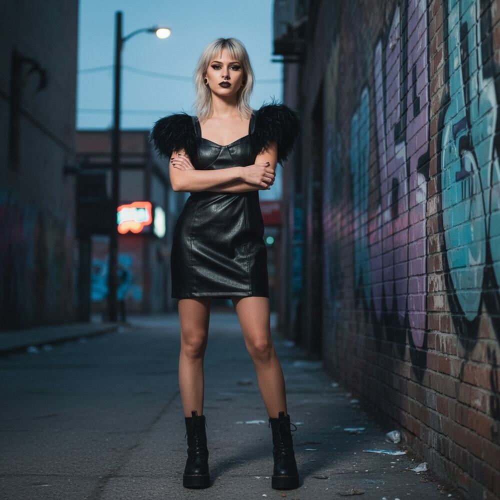 Nasty Gal Vegan Leather Mini Dress – Feather Shoulders, NWT - Picture 7 of 7